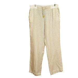 Ellen Tracy Stripped Pure Linen Pants. L